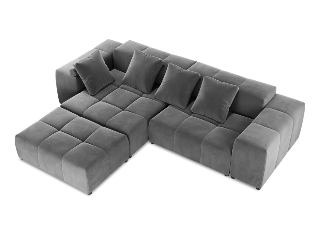Cosmopolitan Design - Divano angolare modulare reversibile "Rome" 5 posti in velluto grigio 