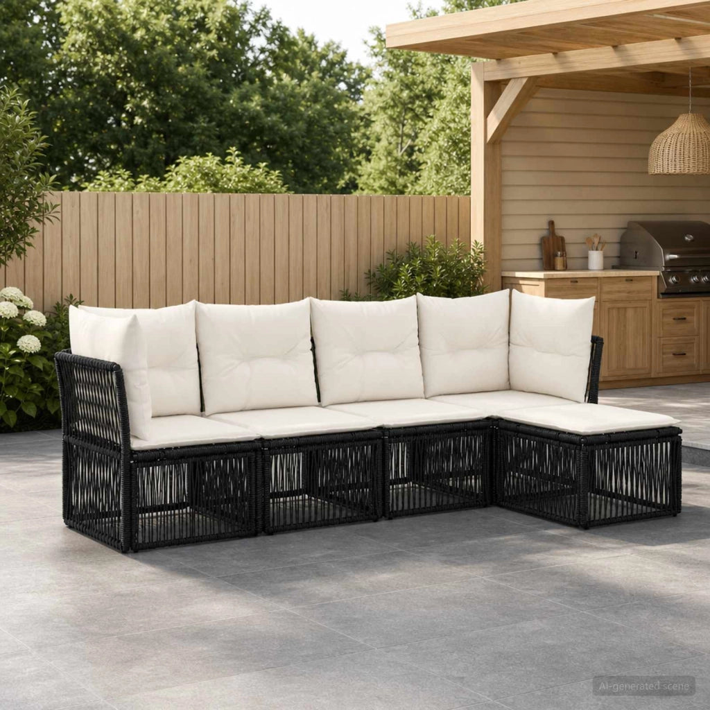 Set Divano da Giardino 5 pz Nero polyrattan 3434203
