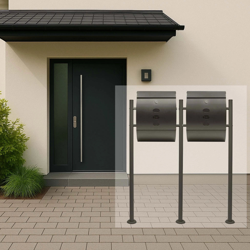 Set Cassetta postale doppia autoportante V18 antracite con telaio di supporto