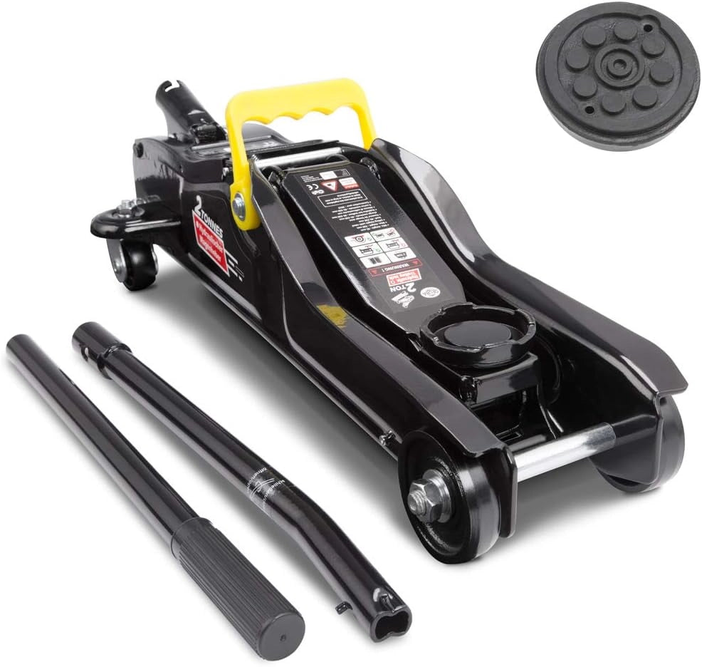 ® Cric idraulico per Auto 2 Tonnellate Altezza di Sollevamento 85-330 mm incl. Valigetta incl. Cuscinetto in Gomma Nero