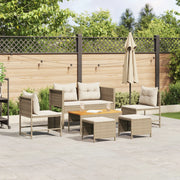 Set Divano da Esterno Beige e Panna Rattan e Tessuto Medio
