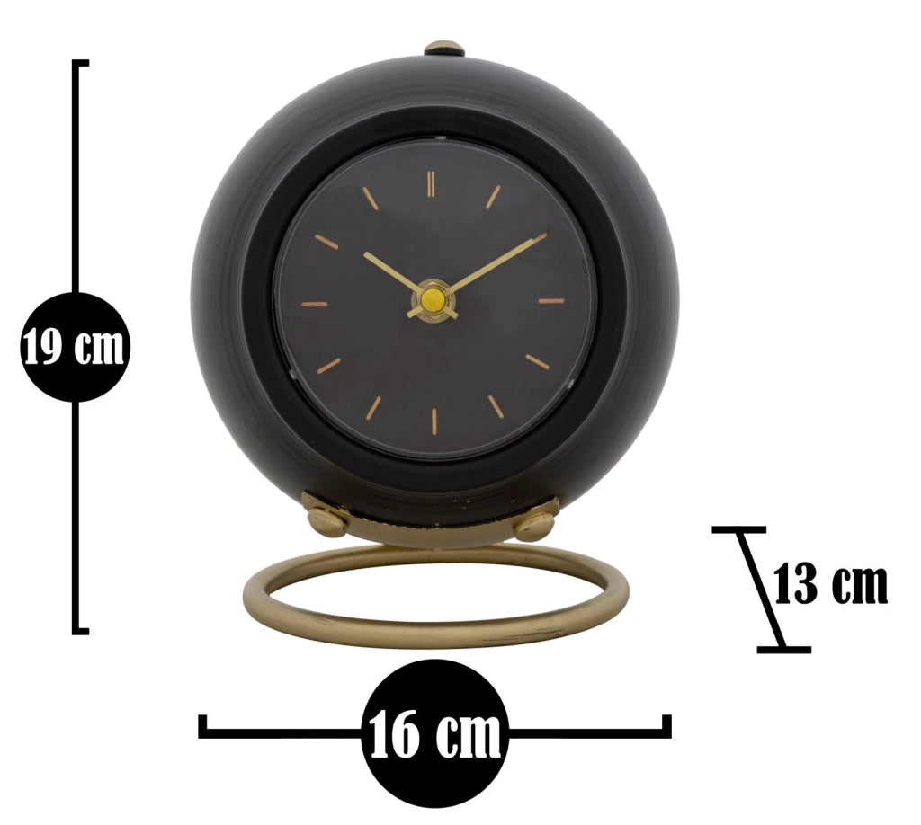 Orologio da Tavolo Ball Nero 16x13x19 cm in Ferro e Plastica