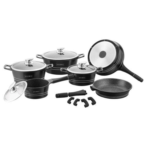 Set batteria di pentole Set Pentole 14 pezzi Pietra Lavica Royalty line Nera