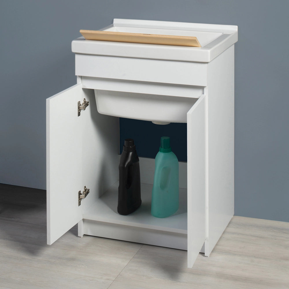 Mobile lavatoio 61x50 cm bianco opaco con vasca in ceramica e kit scarico