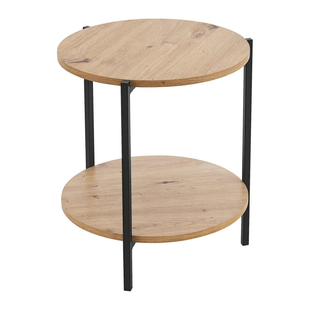 Tavolino rotondo 50 x 40 cm effetto legno e nero 03_0008616