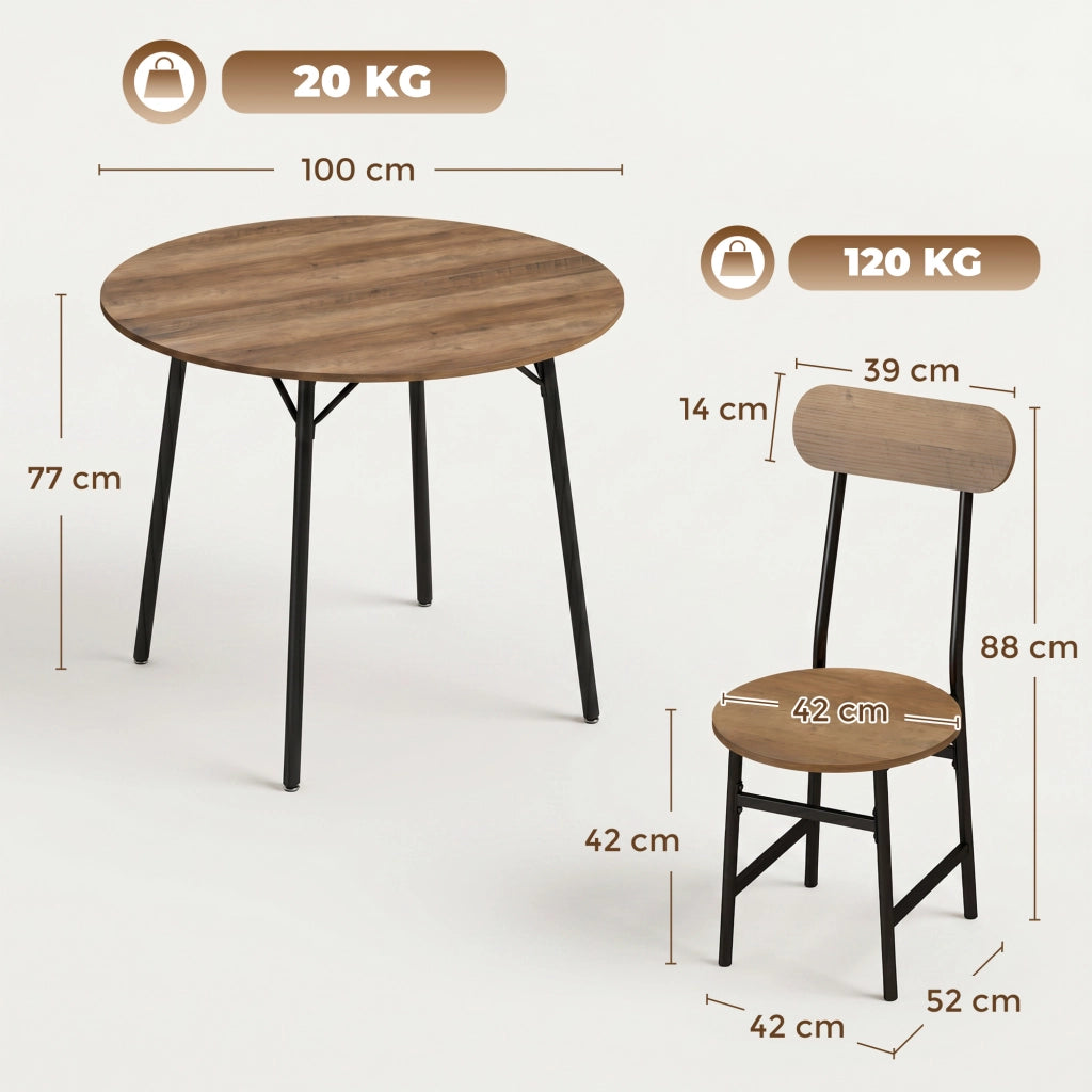 Set Tavolo e Sedie da Pranzo 5 Pezzi per 4 Persone Stile Industriale, Legno e Nero, 100x100x77 cm