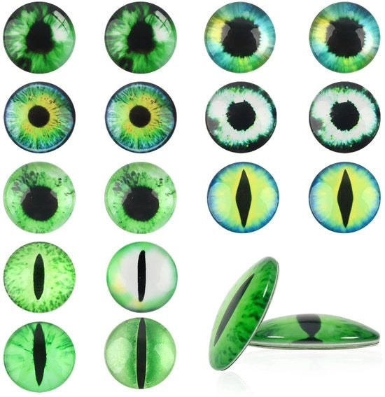 Occhi di vetro 25mm Verde - 20 pezzi - Occhi di sicurezza - Cabochon - Progetti manufatti a mano - Vetro duraturo - Occhi di bambola
