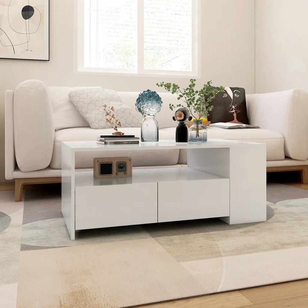 Tavolino da salotto | Tavolino da caff¨¨ | Tavolino da Soggiorno Bianco 102x55x42 cm in Legno Multistrato
