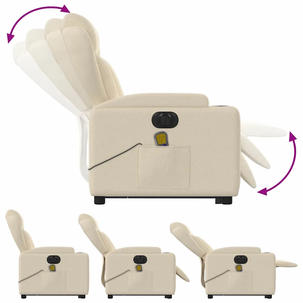 Poltrona Alzapersona Massaggiante Elettrica Crema in Tessuto 3204527