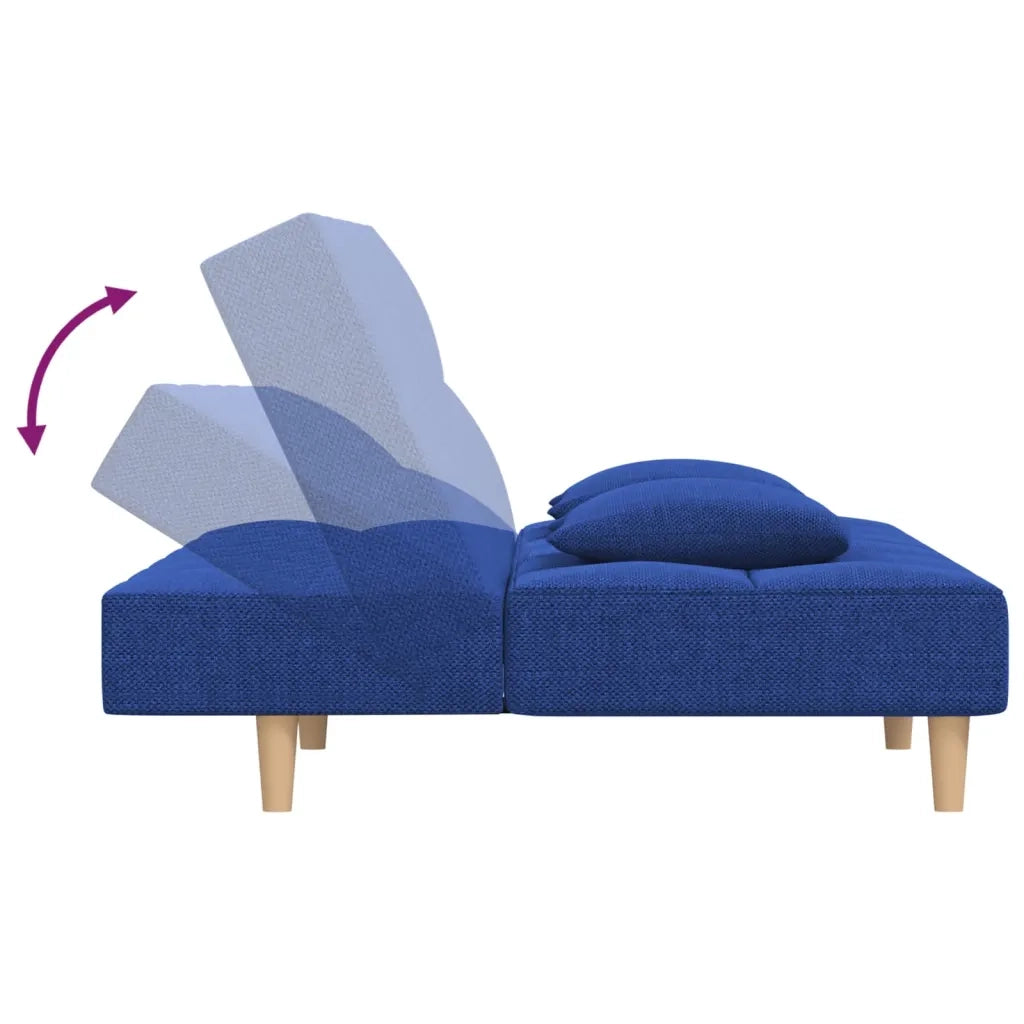 Divano Letto a 2 Posti con 2 Cuscini Blu in Tessuto 375796
