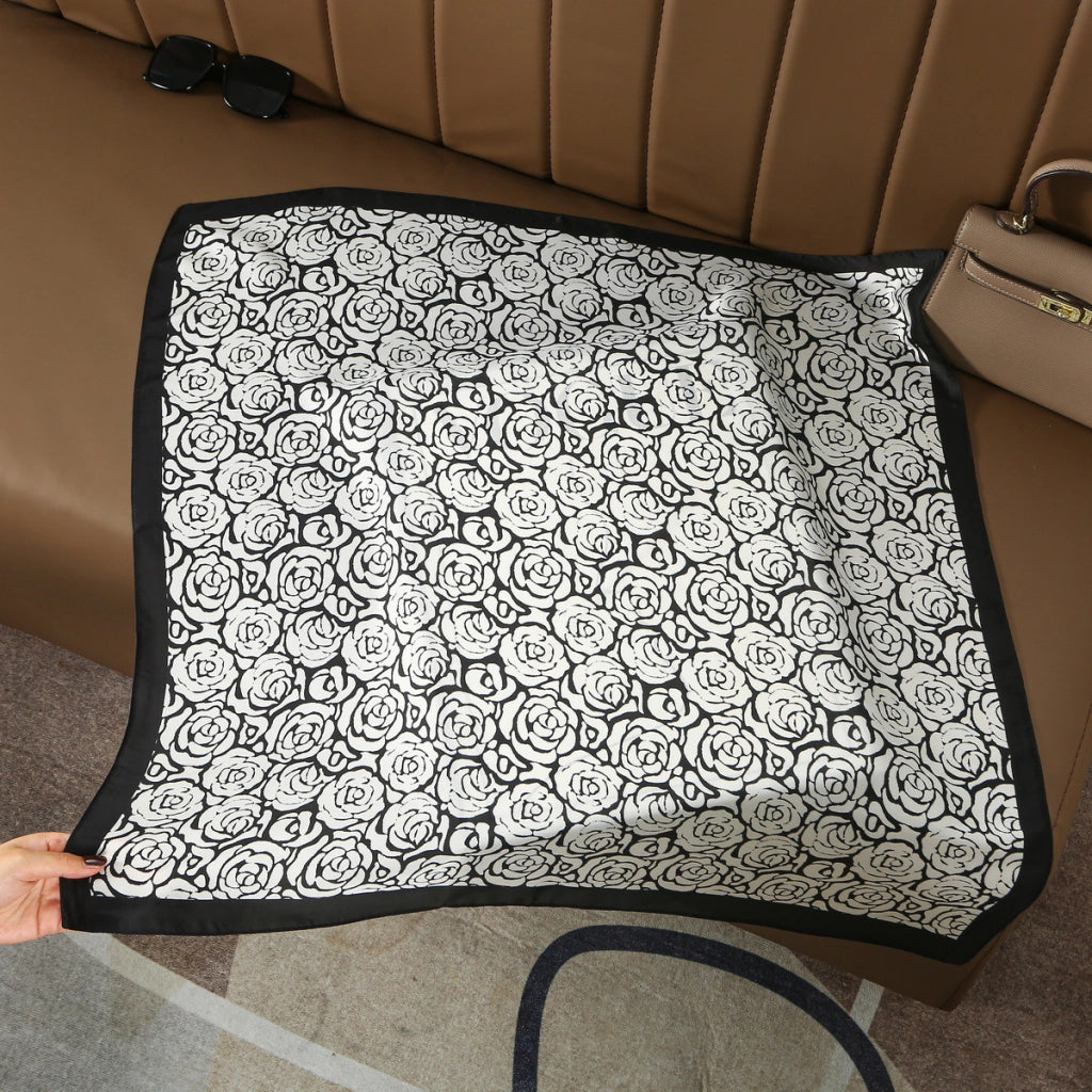 Sciarpa da donna in seta verde stampata, stile coreano, alla moda e versatile, sciarpa/fascia per il collo decorativa.