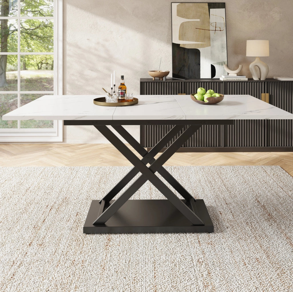 Tavolo da pranzo allungabile 120-160x80 cm bianco e nero