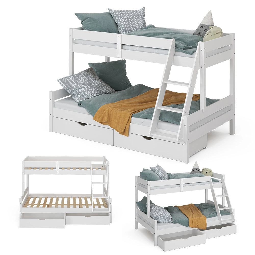 Vitalispa Letto a castello Bianco 120x200 / 80x200 cm con 2 materassi e 2 cassetti