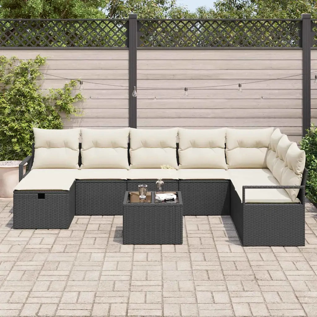 Set di divani con cuscino 9 pcs Nero e Crema polyrattan