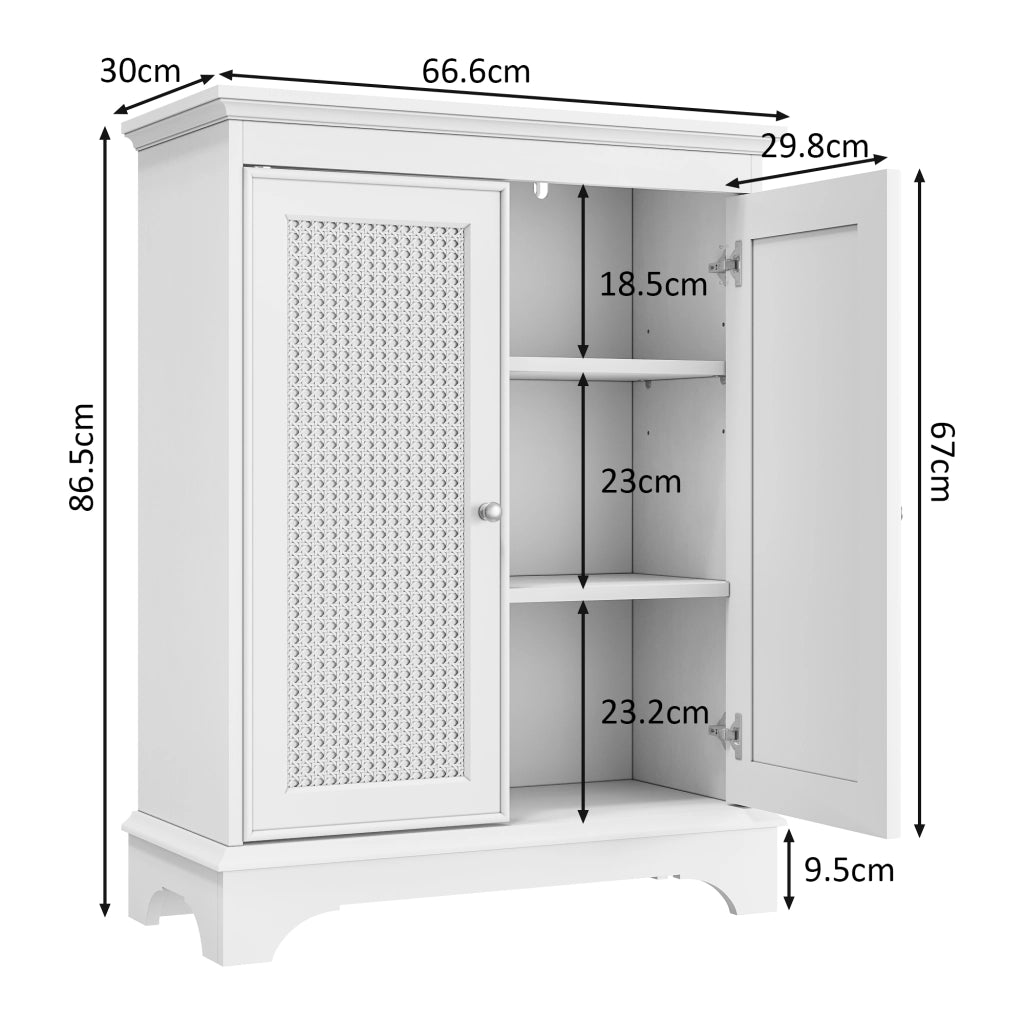 Mobile da bagno con 1 anta e ripiano regolabile design boho per bagno e soggiorno in MDF bianco 85,5 × 35,8 × 18,5 cm