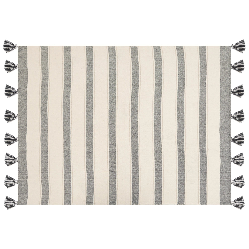 Coperta Beige Cotone 130 x 170 cm Accessorio a righe con frange decorative Fatto a mano