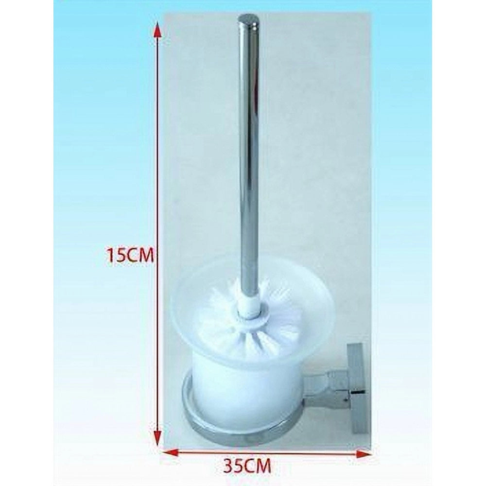 Trade Shop - Porta Scopino Parete In Acciaio Vetro Satinato A Parete Con Scopino Bagno 52208a -