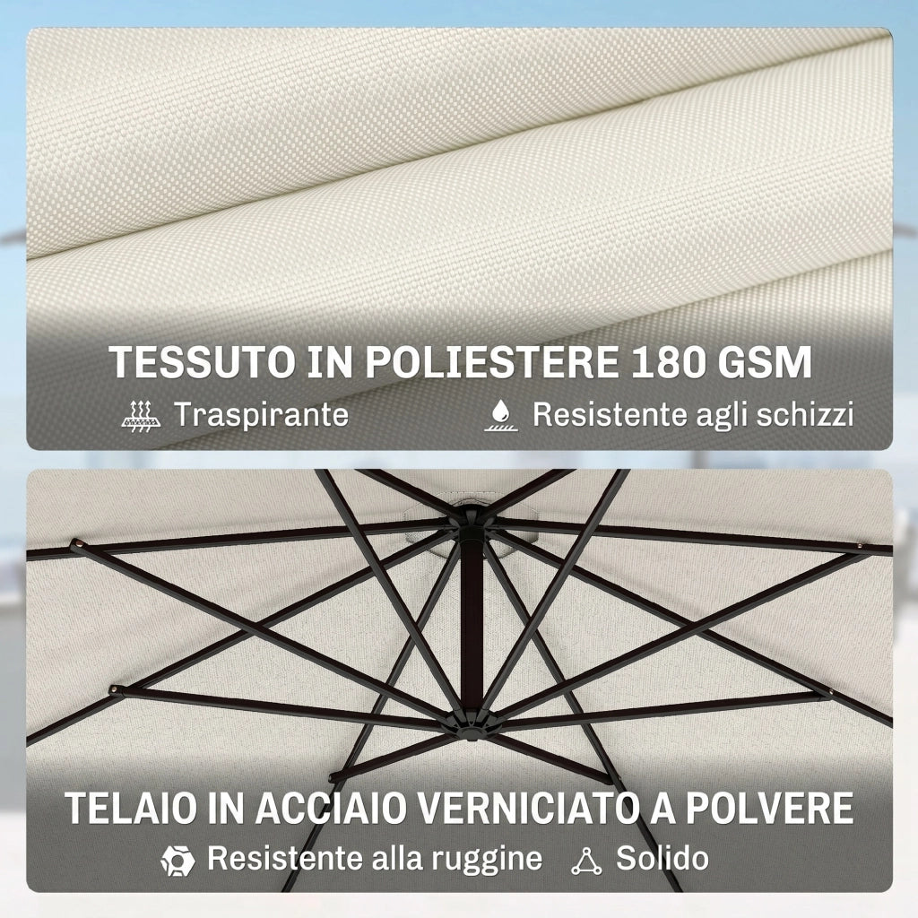 Ombrellone da Giardino 295 cm Parasole Eccentrico Inclinabile ¨C Zephmum ¨C Crema Acciaio