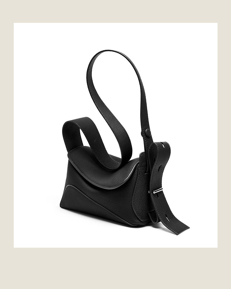 Borsa a tracolla da donna in vera pelle, spaziosa e casual, colore nero.