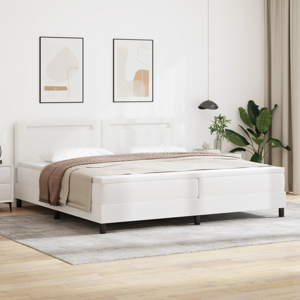 Letto Box Spring  con Materasso Bianco 200x200 cm in Pelle Sintetica