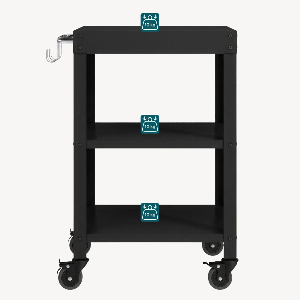 Carrello Portavivande Bolognano di Servizio a 3 Ripiani 81x50x50 cm - Nero opaco casa.pro