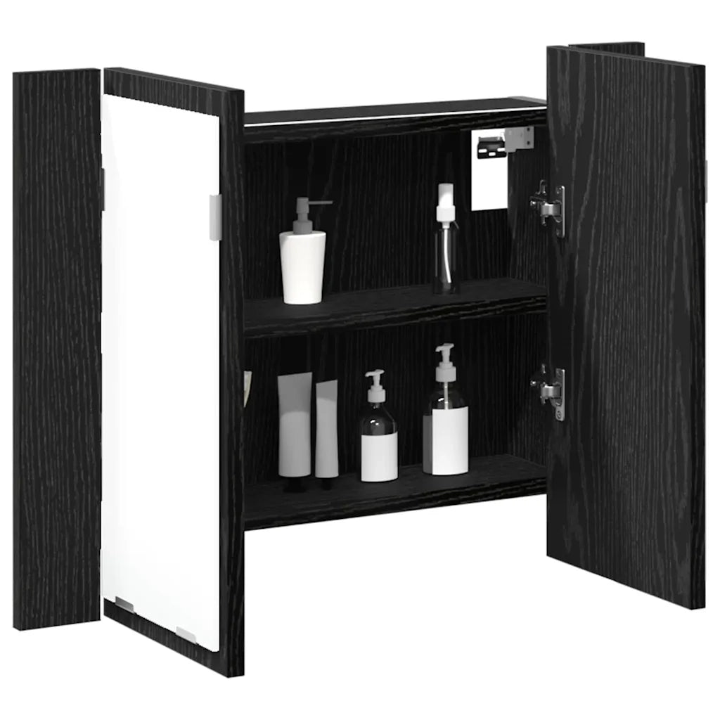 Mobiletto per specchio da Bagno | Armadio da bagno Rovere Nero 60 x 12 x 45 cm