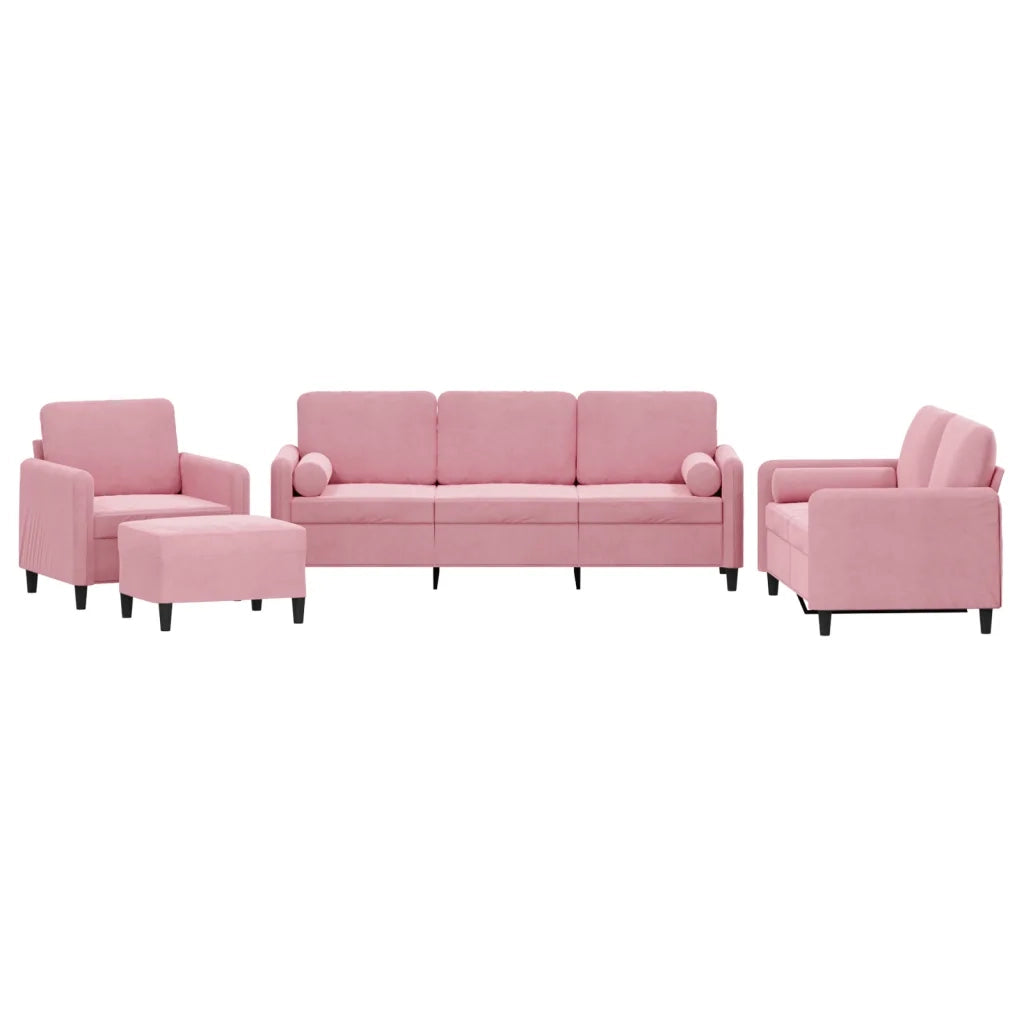 Set di Divani 4 pz con Cuscini Rosa in Velluto