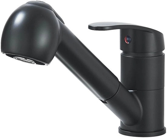Cerchio di scarico per cucina, nero, miscelatore per cucina con doccia manuale, miscelatore a un giro, 360° girevole, per 1 foro, 2 modalità di getto, ottone.