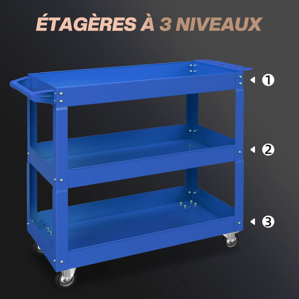 Carrello da lavoro a 3 ripiani ¨C zephmum ¨C blu, acciaio, 83x35.3x76 cm