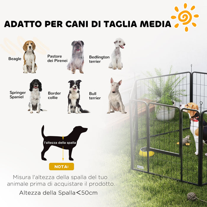 Recinto per Cani a 6 Pannelli Modulabili da 80x1,5x80A cm con Porta di Ingresso in Acciaio Nero