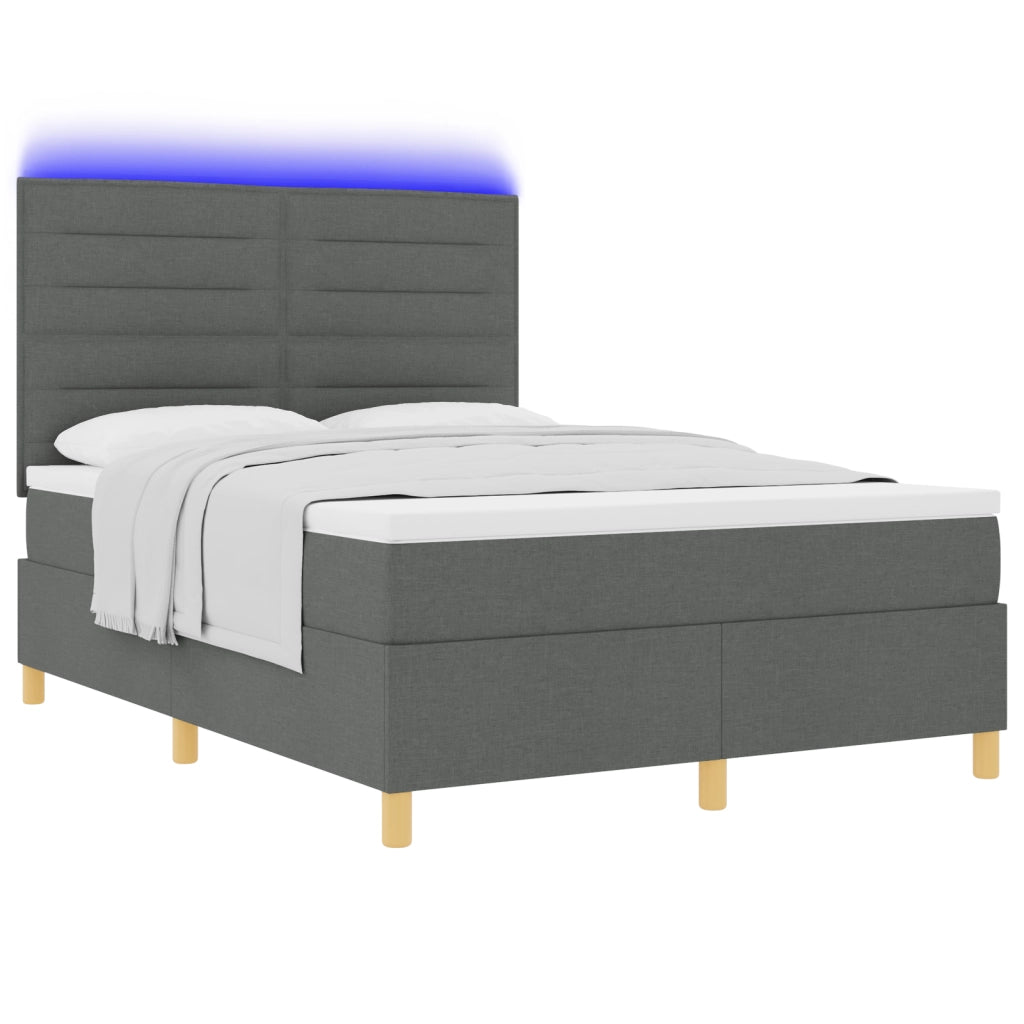 Letto Box Spring con materasso & LED Grigio Scuro 140x190 cm