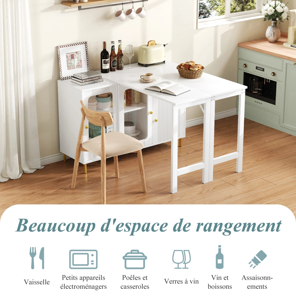 Credenza con 2 ante scorrevoli; 1 cassetto e piano apribile per cucina e soggiorno