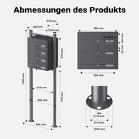 Cassetta postale condominiale autoportante 4 posti, 1 modulo, antracite 556 x 270 x 1500 mm
