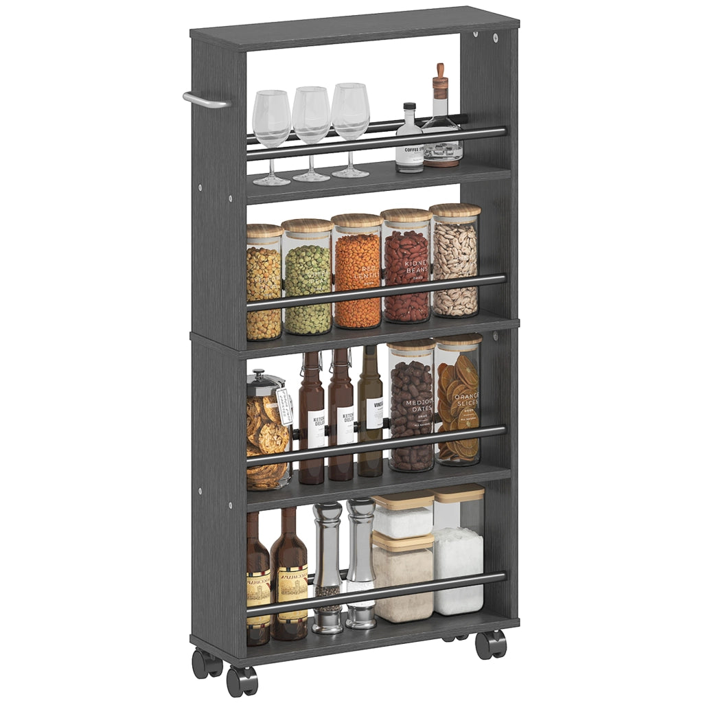 Libreria con Ruote, Design Sottile, 4 Ripiani ¨C Zephmum ¨C Nero, 45x15x91 cm
