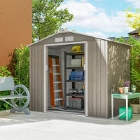 Casetta da Giardino in Metallo con Prese d'Aria e Doppia Porta Scorrevole, 2.1x1.3m, Marrone Chiaro