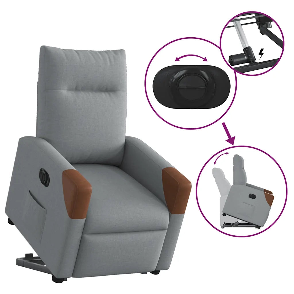 Divano Sedia-Poltrona Reclinante Alzapersona Elettrica Grigio Chiaro Tessuto 246228