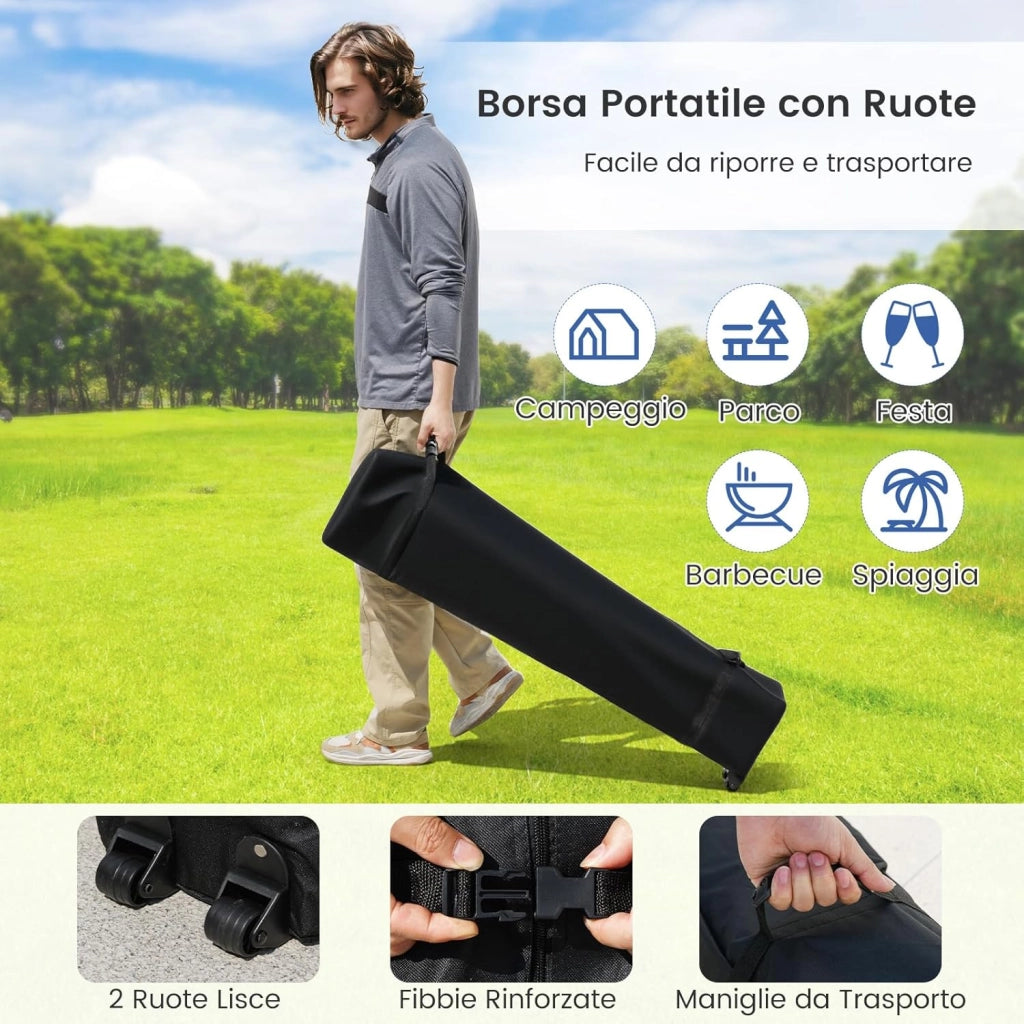 Gazebo Pop-up da Esterno 3 x 3 m, Gazebo Pieghevole con Borsa con Ruote, 8 Picchetti, 4 Ancore, 4 Corde Antivento, 4 Sacchi di Sabbia, Tendone Impermeabile per Eventi Commerciali (Blu)