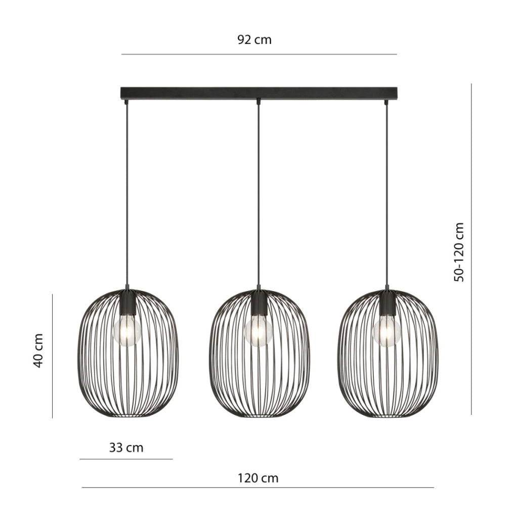 Lampadario a sospensione ONYX 3xE27 nero Emibig 120cm