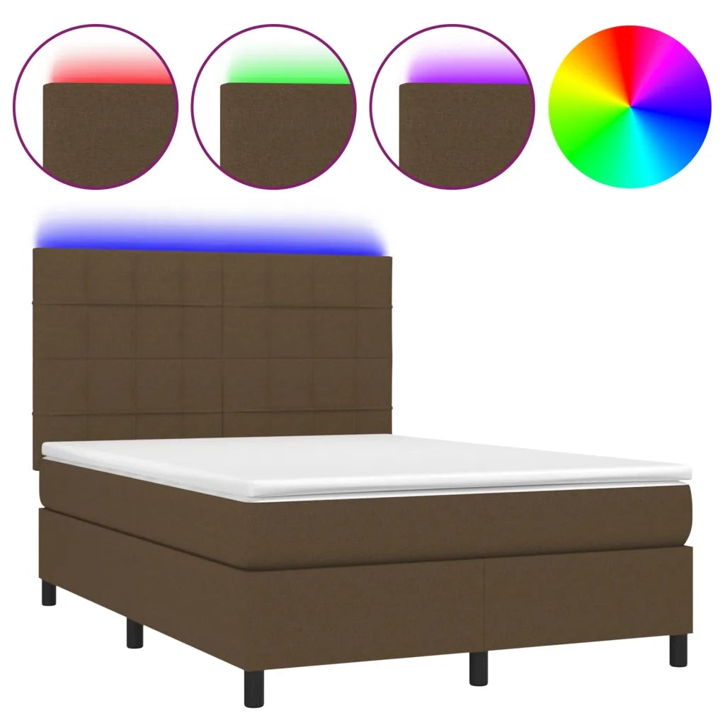 Letto a Molle Materasso e LED Marrone Scuro 140x200 cm Tessuto cod mxl 33622