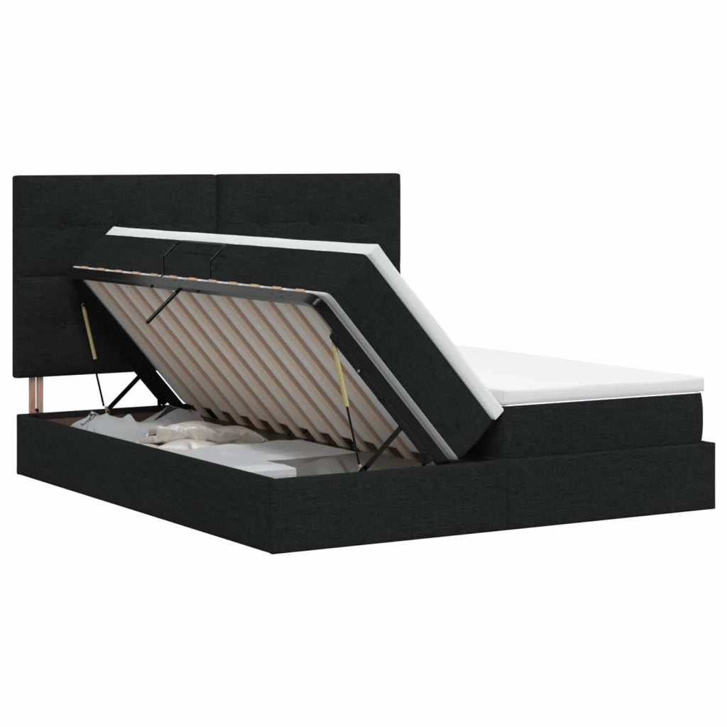 Letto con Contenitore con testiera Nero 200 x 200 cm Tessuto 3459797