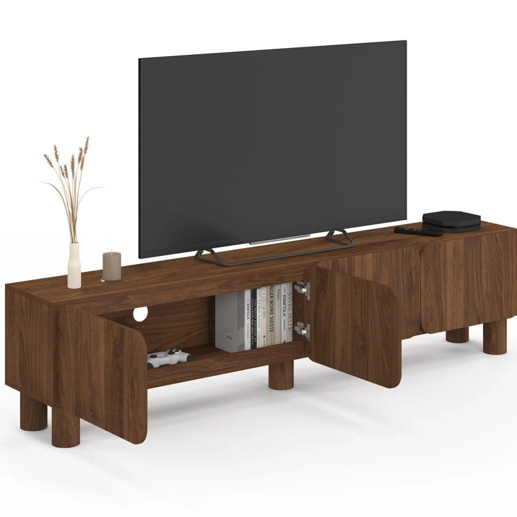 IDMarket - Mobile TV da 180 cm SARANDA con 4 ante arrotondate in legno effetto noce
