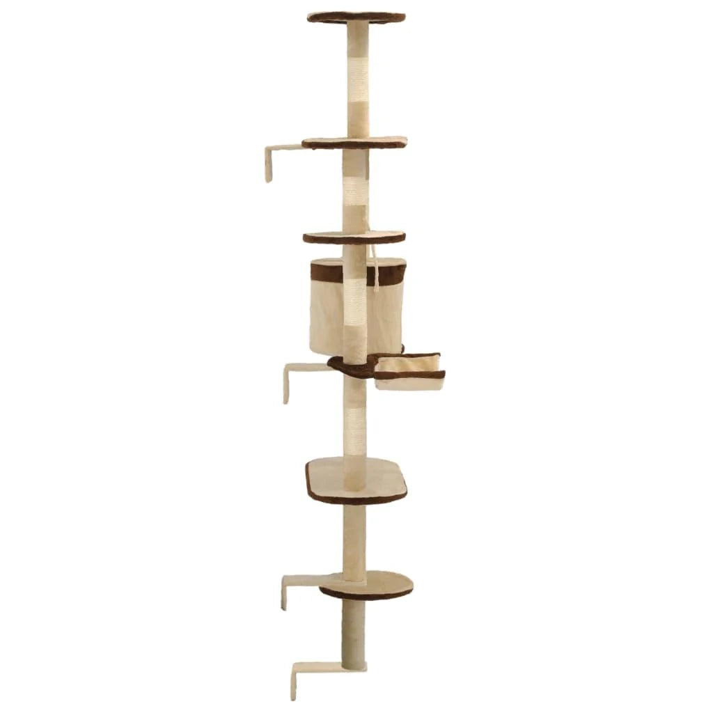 Tiragraffi albero per gatti cuccia per gatti giocattolo peluche sisal montaggio a parete 194 cm beige e marrone 3702091