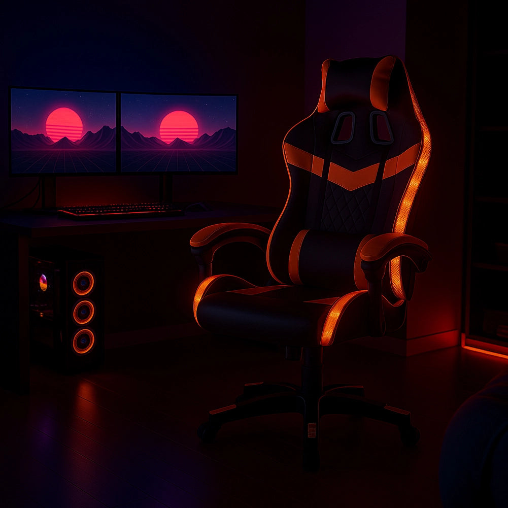 Sedia da Gaming con Led RGB Altezza Regolabile 106-116 cm in Pelle PU Arancione e Nero
