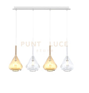 SOSPENSIONE BIANCO 4 LUCI RETTANGOLARE VETRI 2X TR + 2X AM 1177BI-S4 R-TA