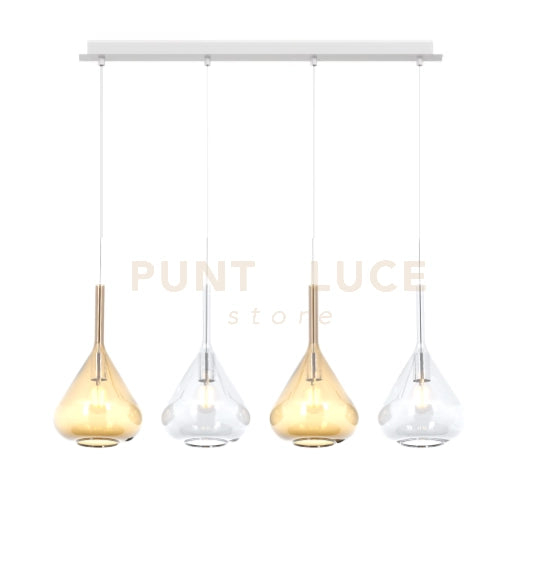 SOSPENSIONE BIANCO 4 LUCI RETTANGOLARE VETRI 2X TR + 2X AM 1177BI-S4 R-TA