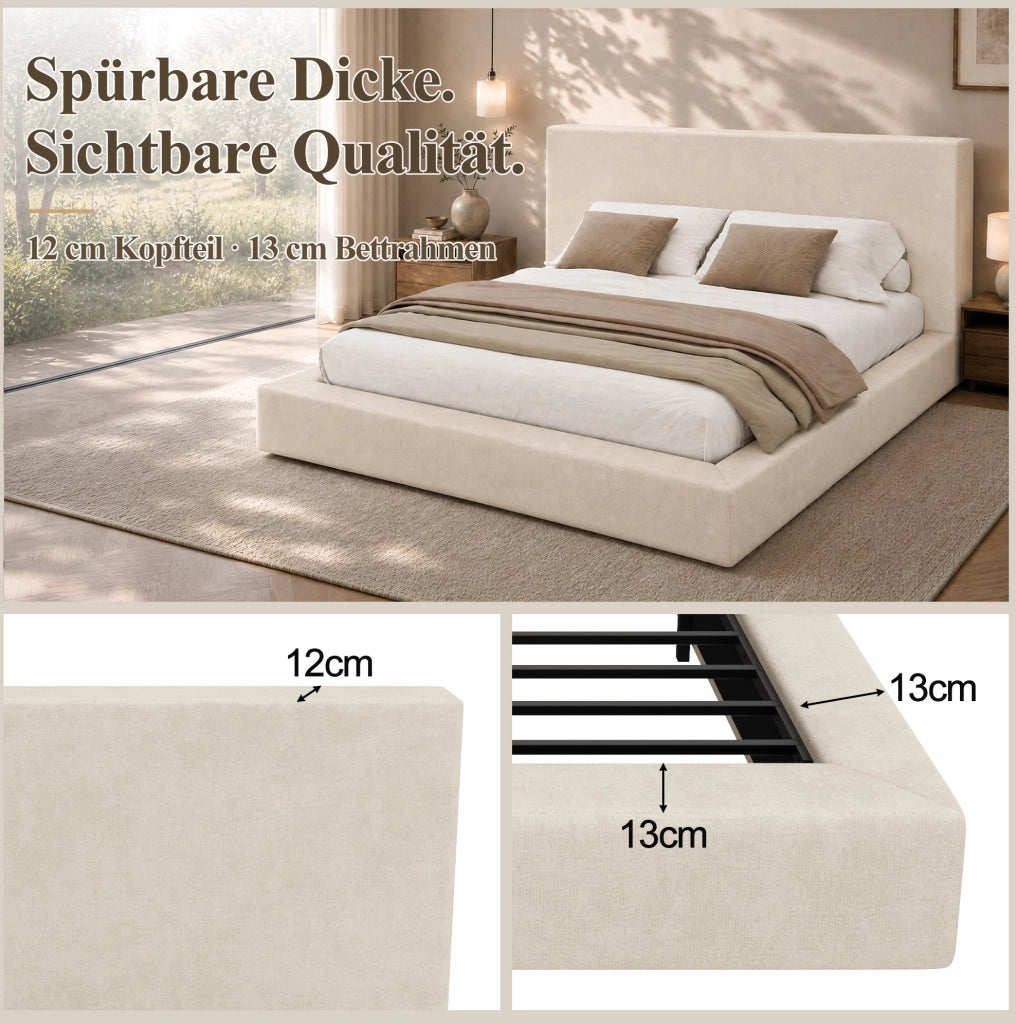 LETTO Imbottito 160x200 cm Chenille Beige con Rete a Doghe