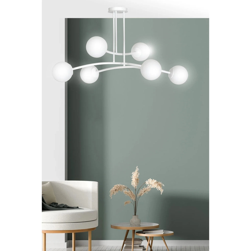 Plafoniera Contemporaneo Krishna Acciaio Bianco 6 Luci E14 Ip20