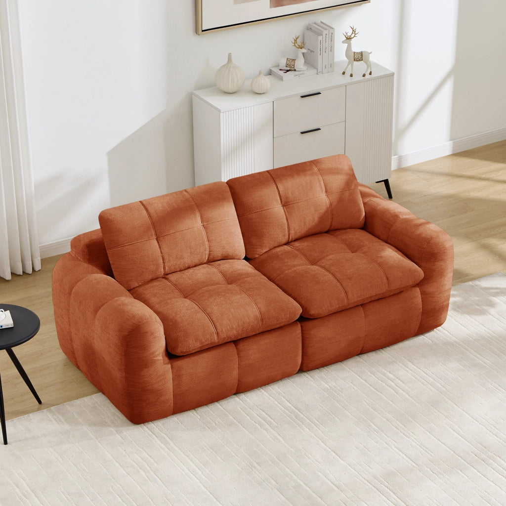 Divano modulare a 2 posti con seduta profonda, comfort ergonomico e montaggio nullo per salotto, in ciniglia arancione