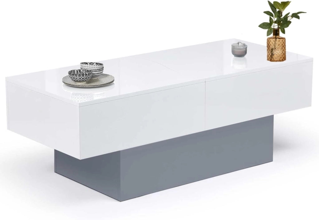 Tavolino scorrevole MARTA in legno grigio e piano bianco