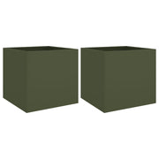 2 pz Fioriere | Cassetta per fiori | Vaso Verde Oliva 42x40x39 cm in Acciaio